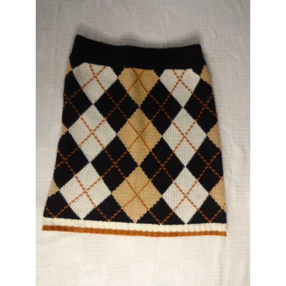 Gibiu Brown White Argyle Diamond Stretch Knit Mini Skirt ~ Small Preppy
